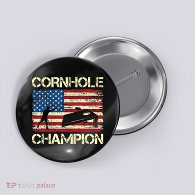 Cornhole Champion American Flag Button