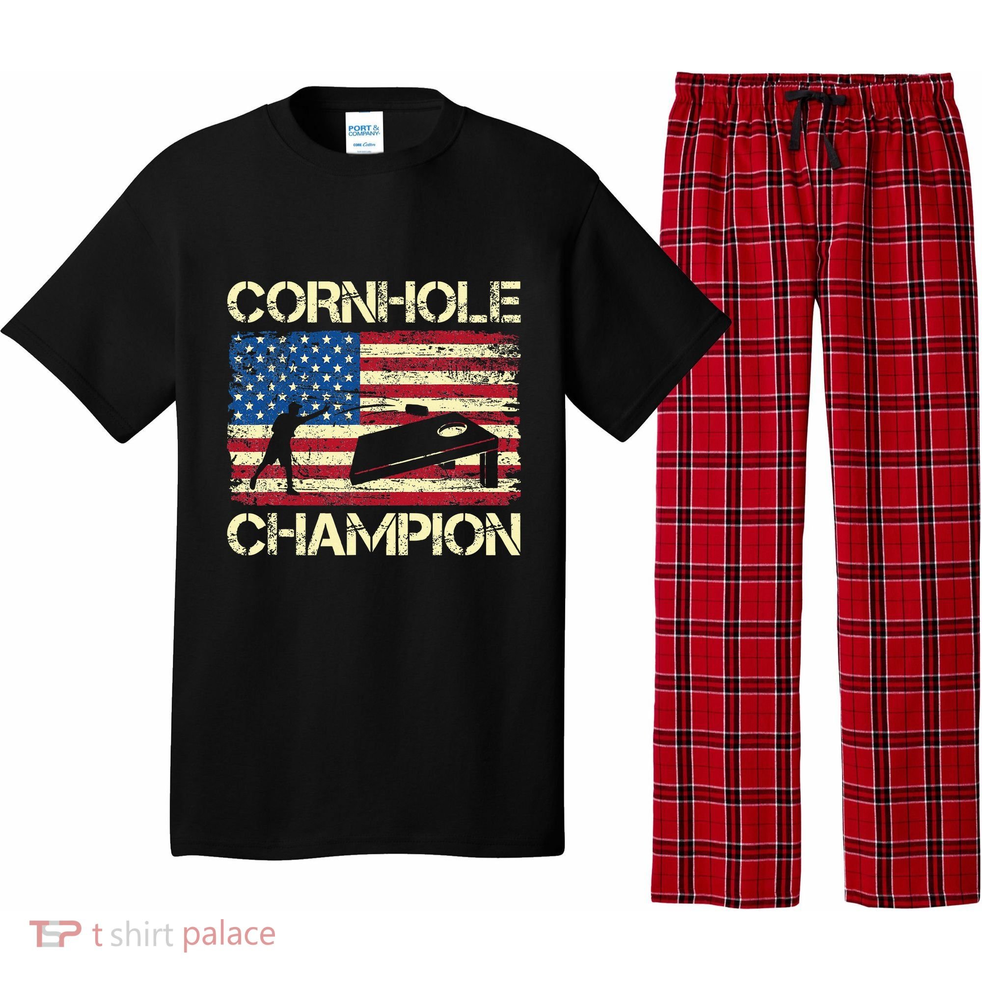 Cornhole Champion American Flag Pajama Set