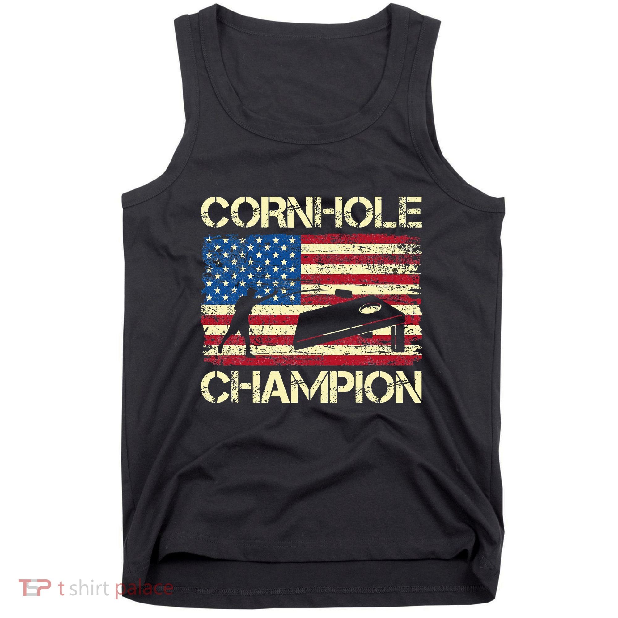 Cornhole Champion American Flag Tank Top