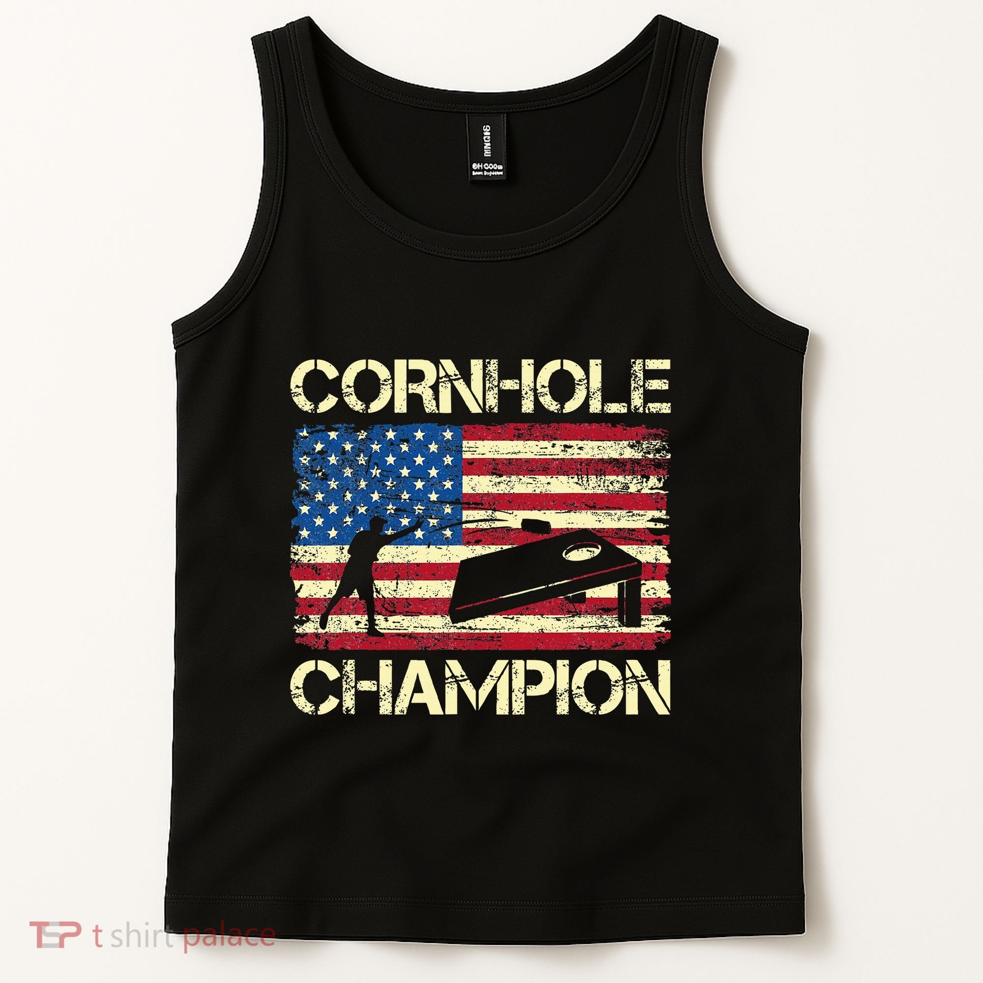 Cornhole Champion American Flag Tank Top