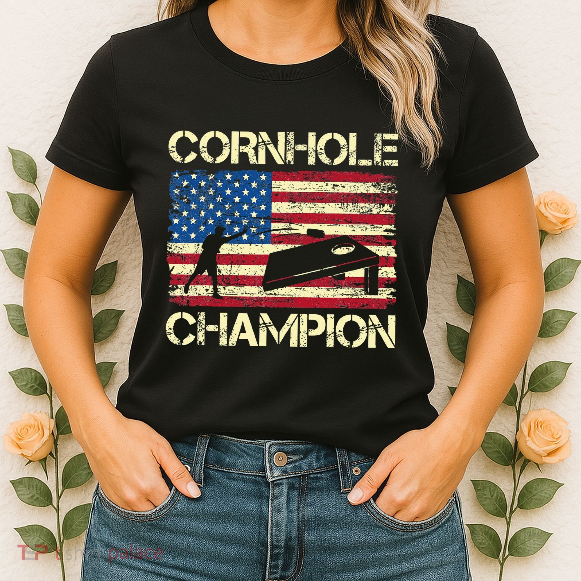 Cornhole Champion American Flag Women's T-Shirt