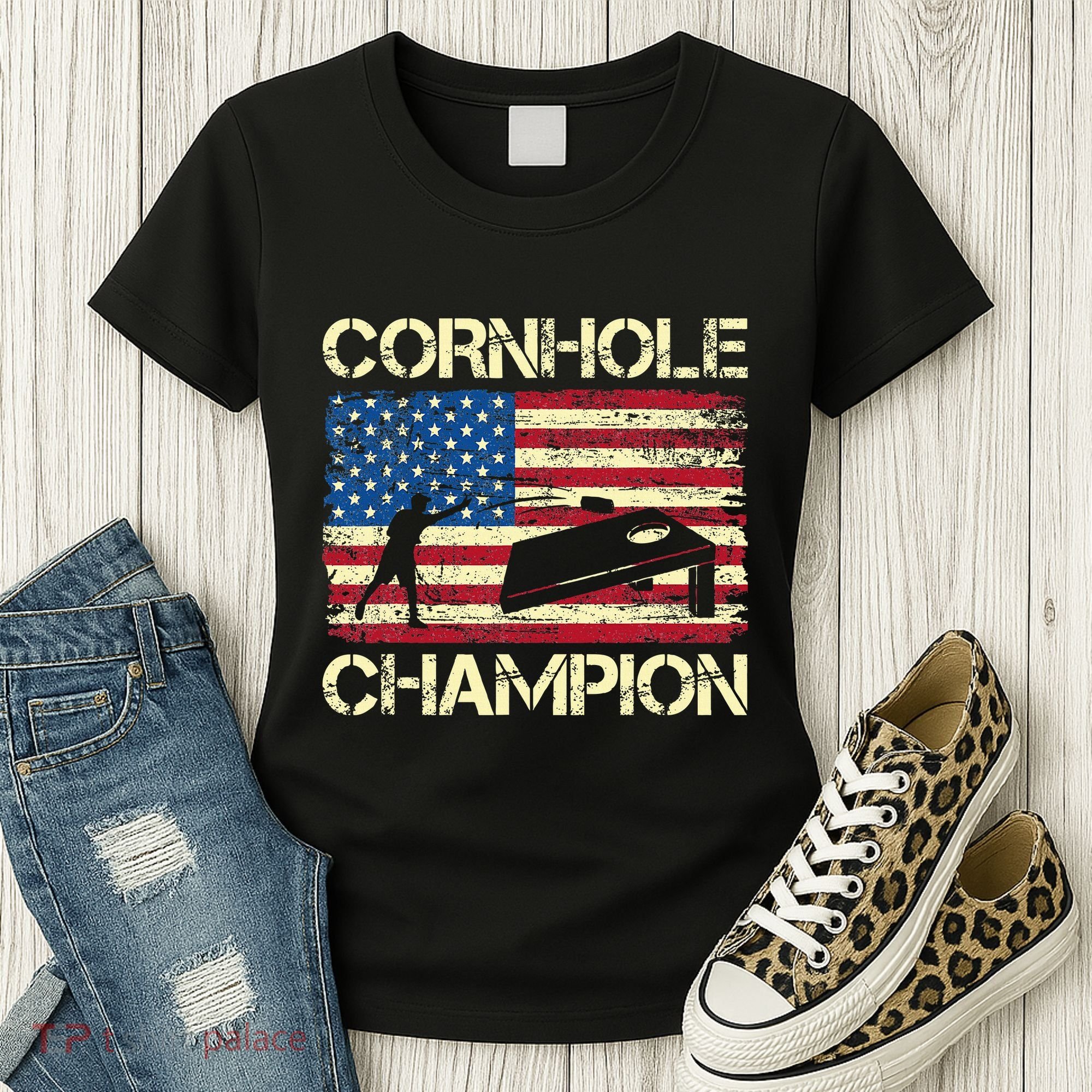 Cornhole Champion American Flag Women's T-Shirt