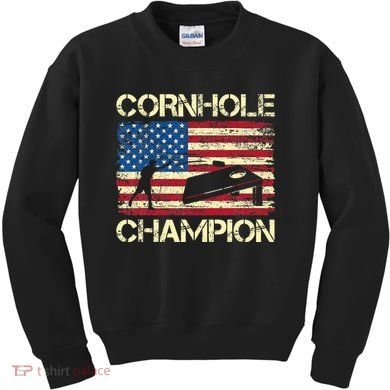 Cornhole Champion American Flag Kids Sweatshirt