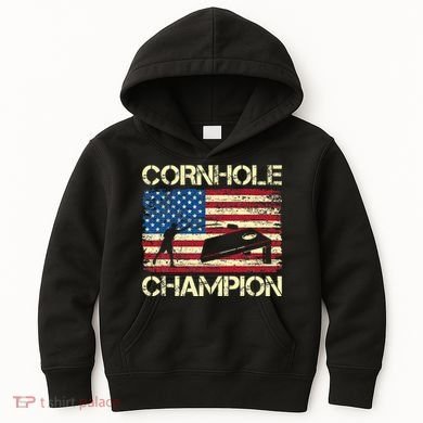 Cornhole Champion American Flag Kids Hoodie