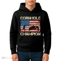 Cornhole Champion American Flag Kids Hoodie thumb 4
