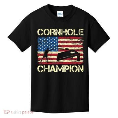 Cornhole Champion American Flag Kids T-Shirt