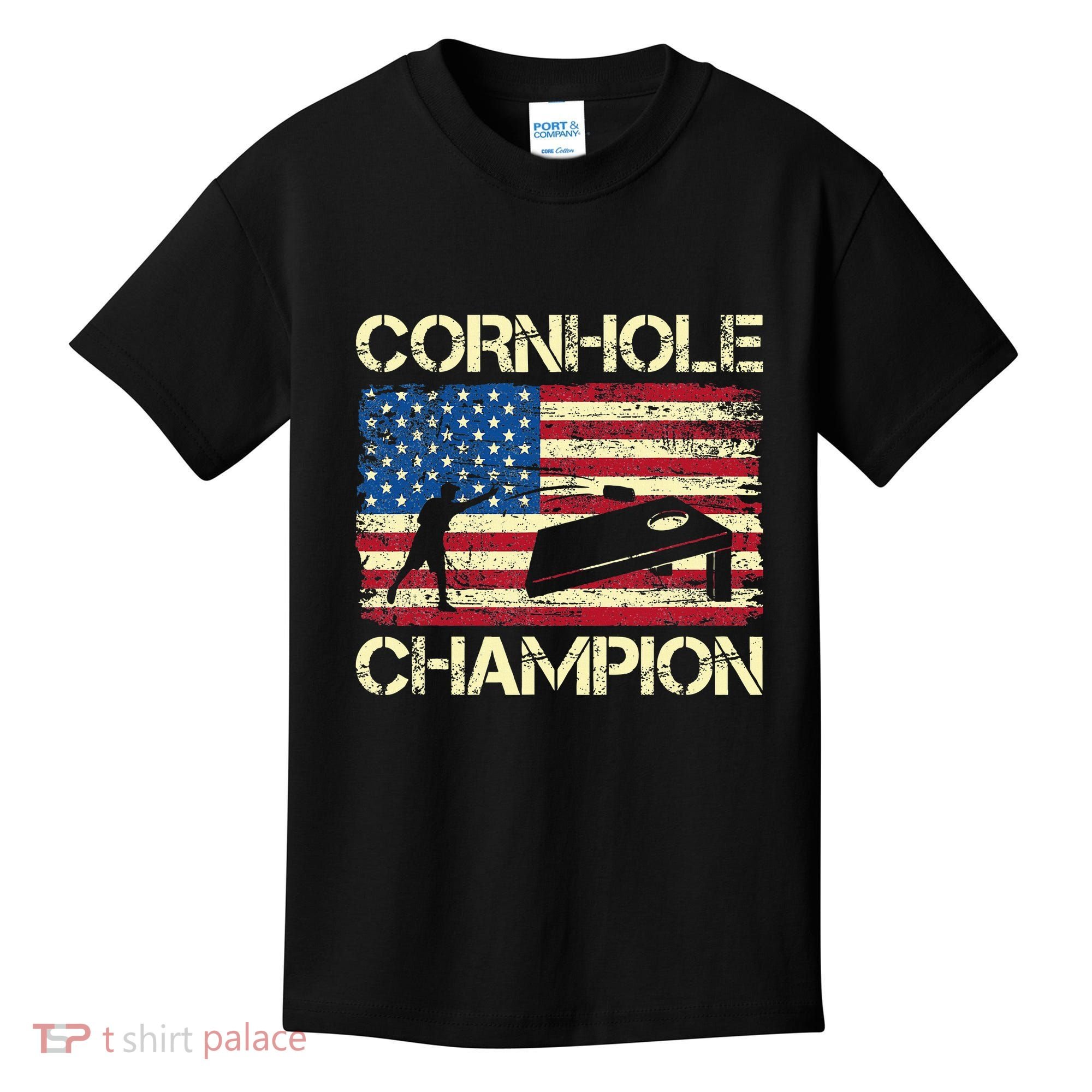 Cornhole Champion American Flag Kids T-Shirt