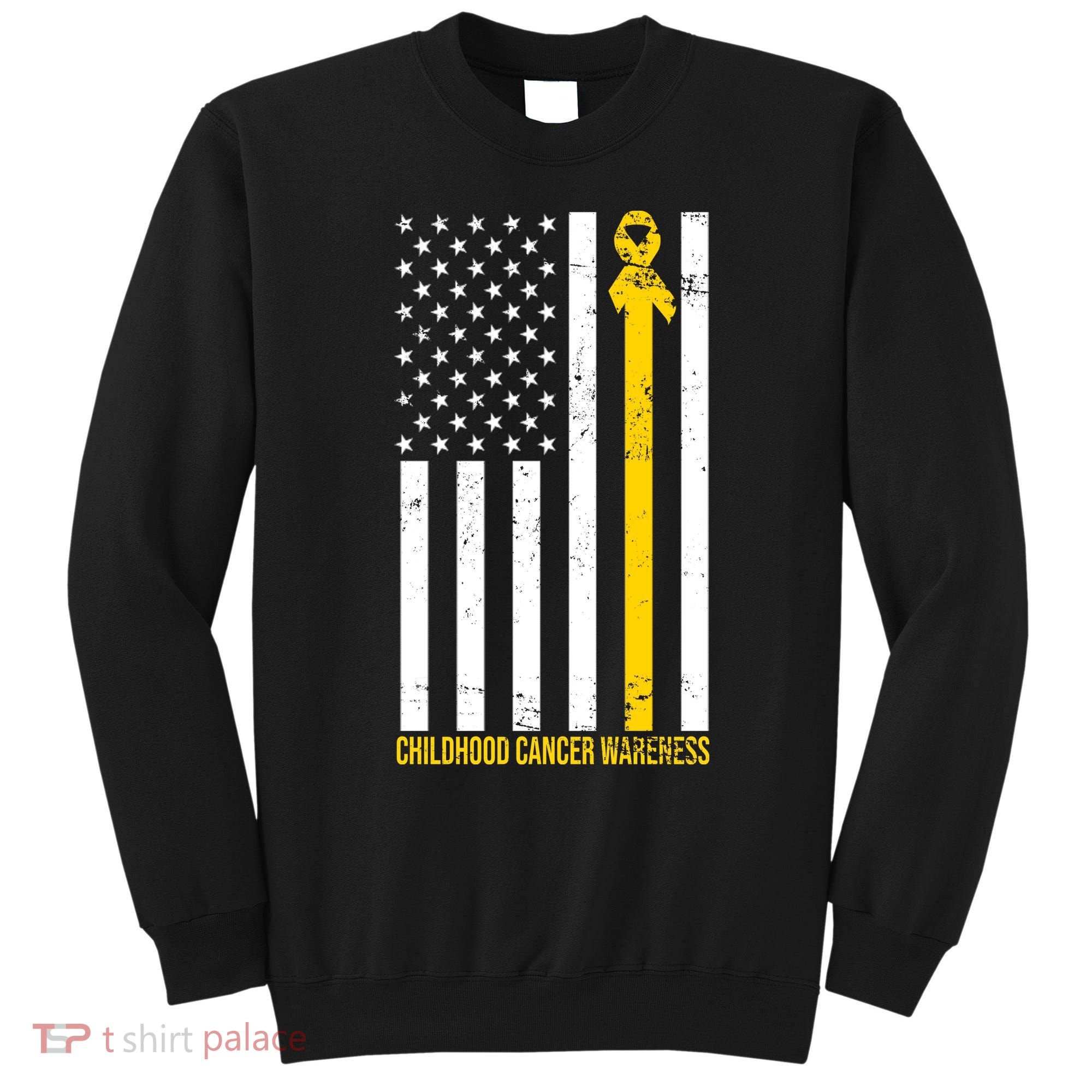 Childhood Cancer American Flag Yellow Thin Line Sweatshirt