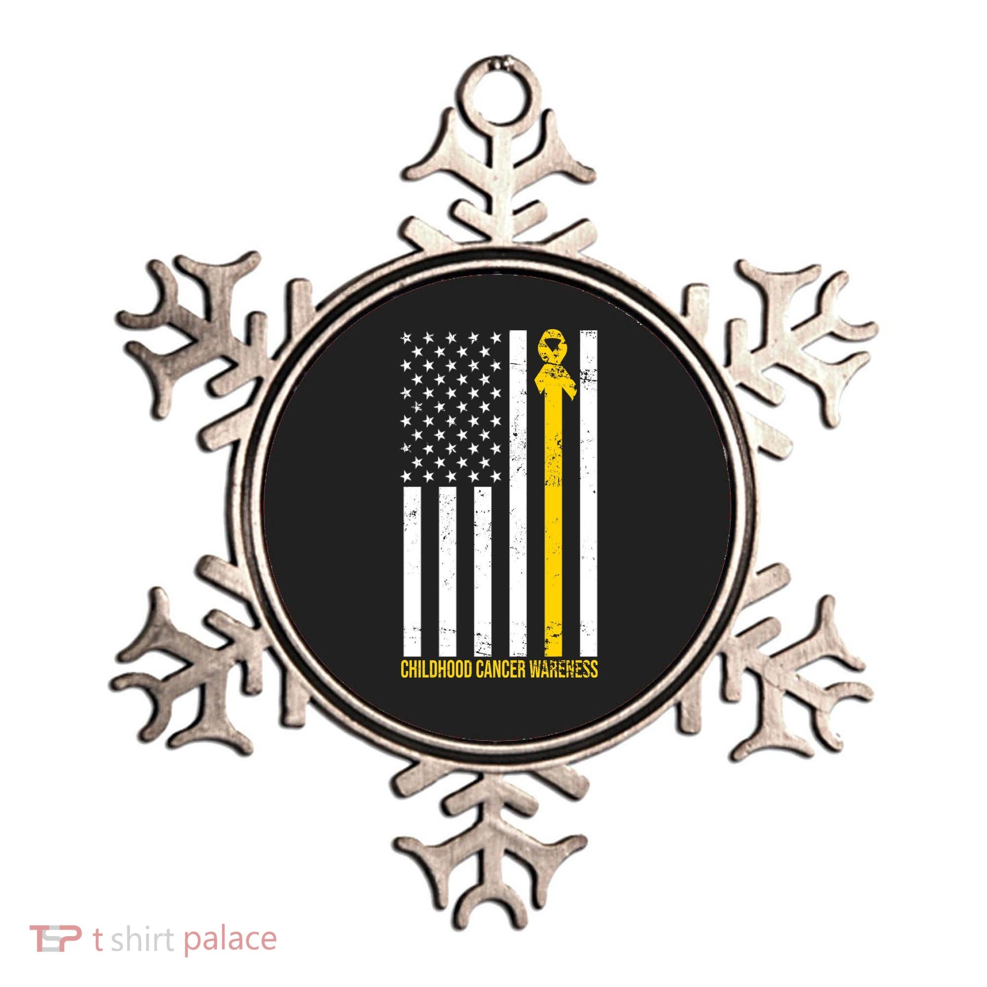 Childhood Cancer American Flag Yellow Thin Line Ornament