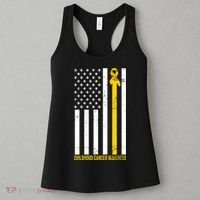 Childhood Cancer American Flag Yellow Thin Line Women's Tank Top thumb 3