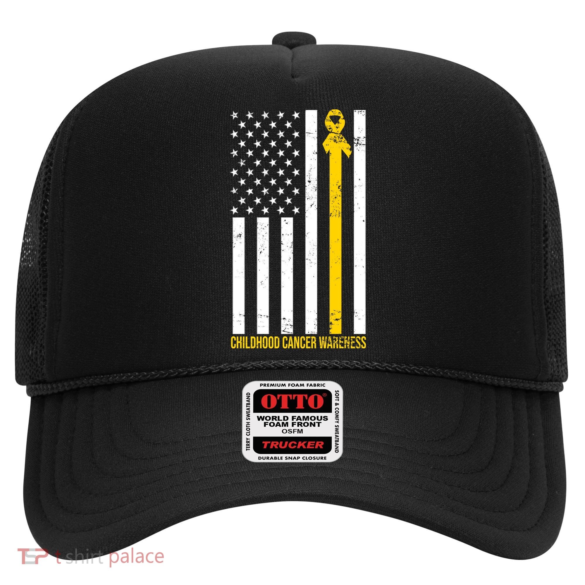 Childhood Cancer American Flag Yellow Thin Line Hat
