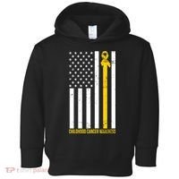 Childhood Cancer American Flag Yellow Thin Line Toddler Hoodie thumb 0