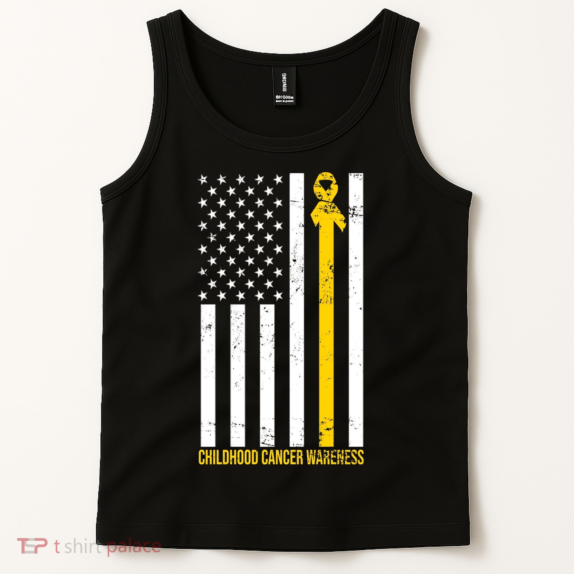 Childhood Cancer American Flag Yellow Thin Line Tank Top