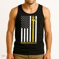 Childhood Cancer American Flag Yellow Thin Line Tank Top thumb 3