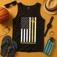 Childhood Cancer American Flag Yellow Thin Line Tank Top thumb 4