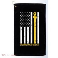 Childhood Cancer American Flag Yellow Thin Line Golf Towel thumb 0