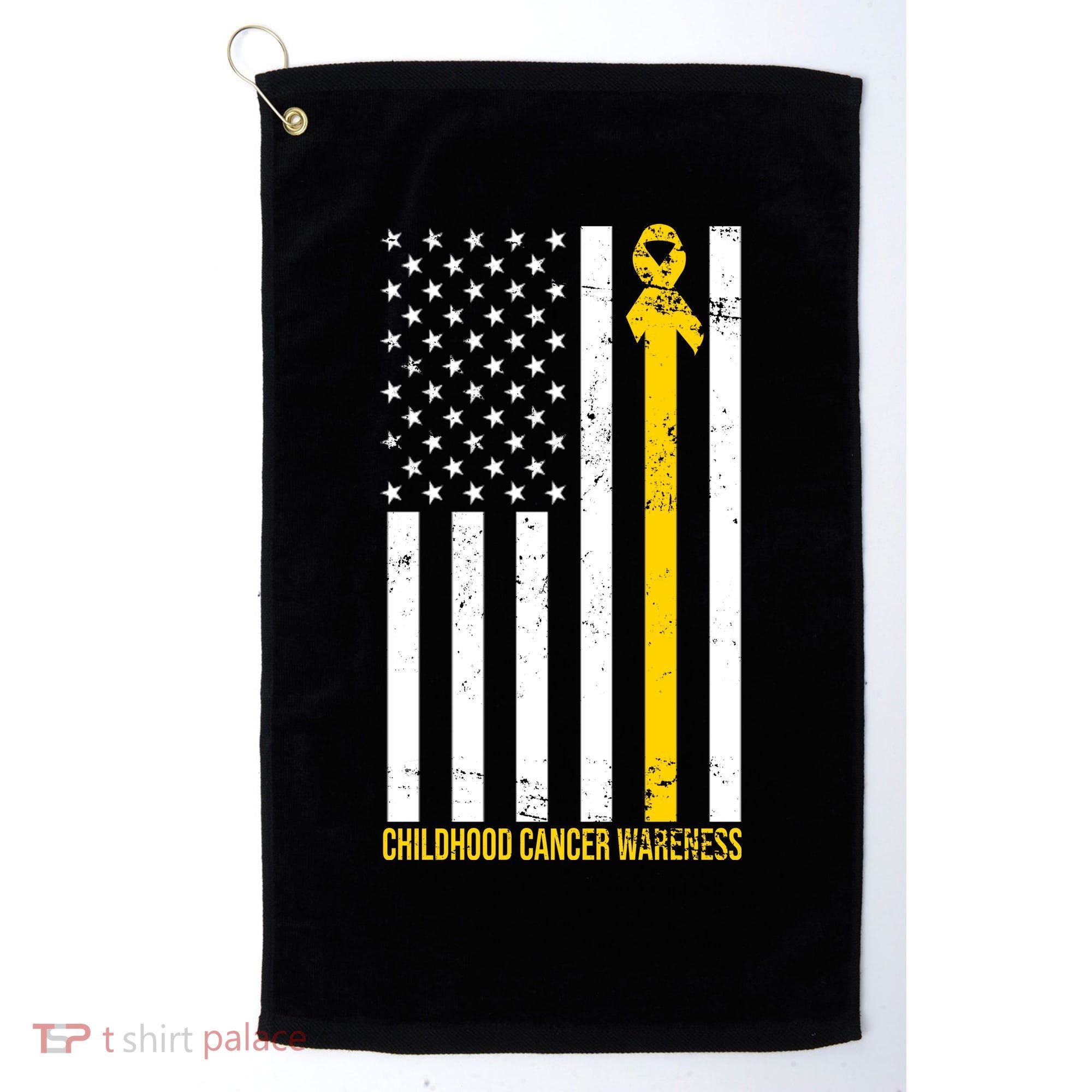 Childhood Cancer American Flag Yellow Thin Line Golf Towel