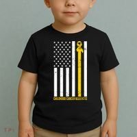 Childhood Cancer American Flag Yellow Thin Line Toddler T-Shirt thumb 2