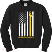 Childhood Cancer American Flag Yellow Thin Line Kids Sweatshirt thumb 0