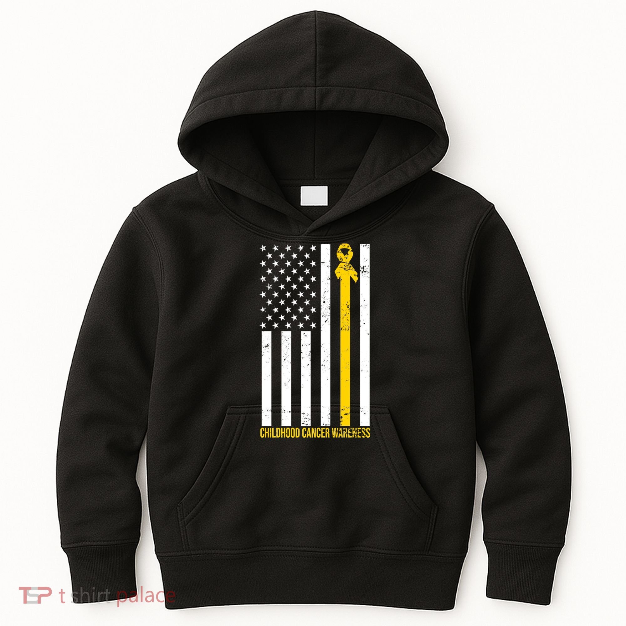 Childhood Cancer American Flag Yellow Thin Line Kids Hoodie