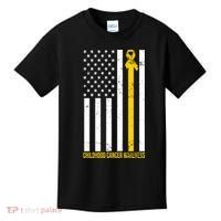 Childhood Cancer American Flag Yellow Thin Line Kids T-Shirt thumb 0