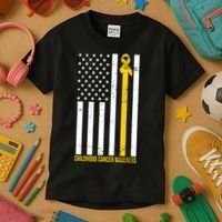 Childhood Cancer American Flag Yellow Thin Line Kids T-Shirt thumb 3