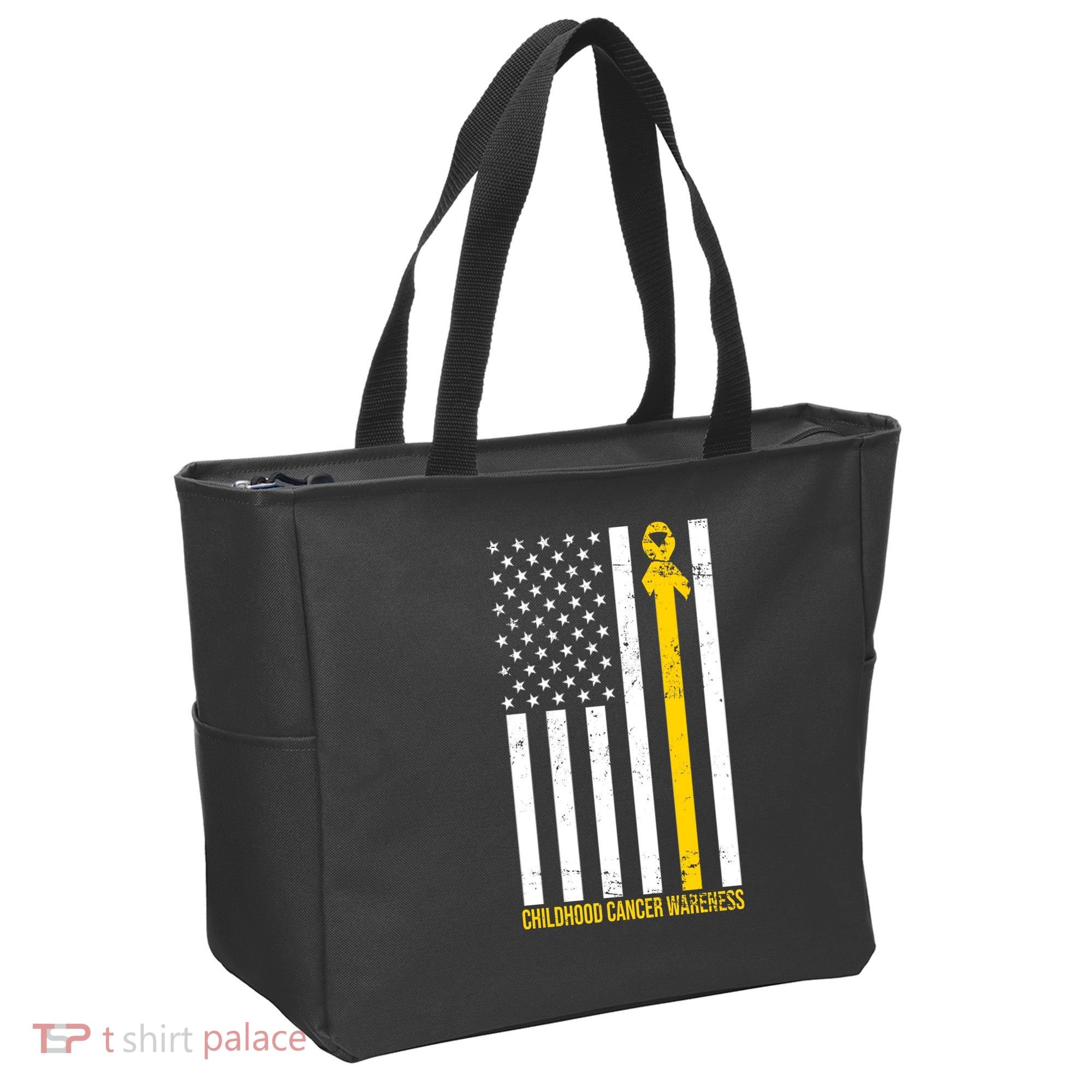Childhood Cancer American Flag Yellow Thin Line Tote Bag