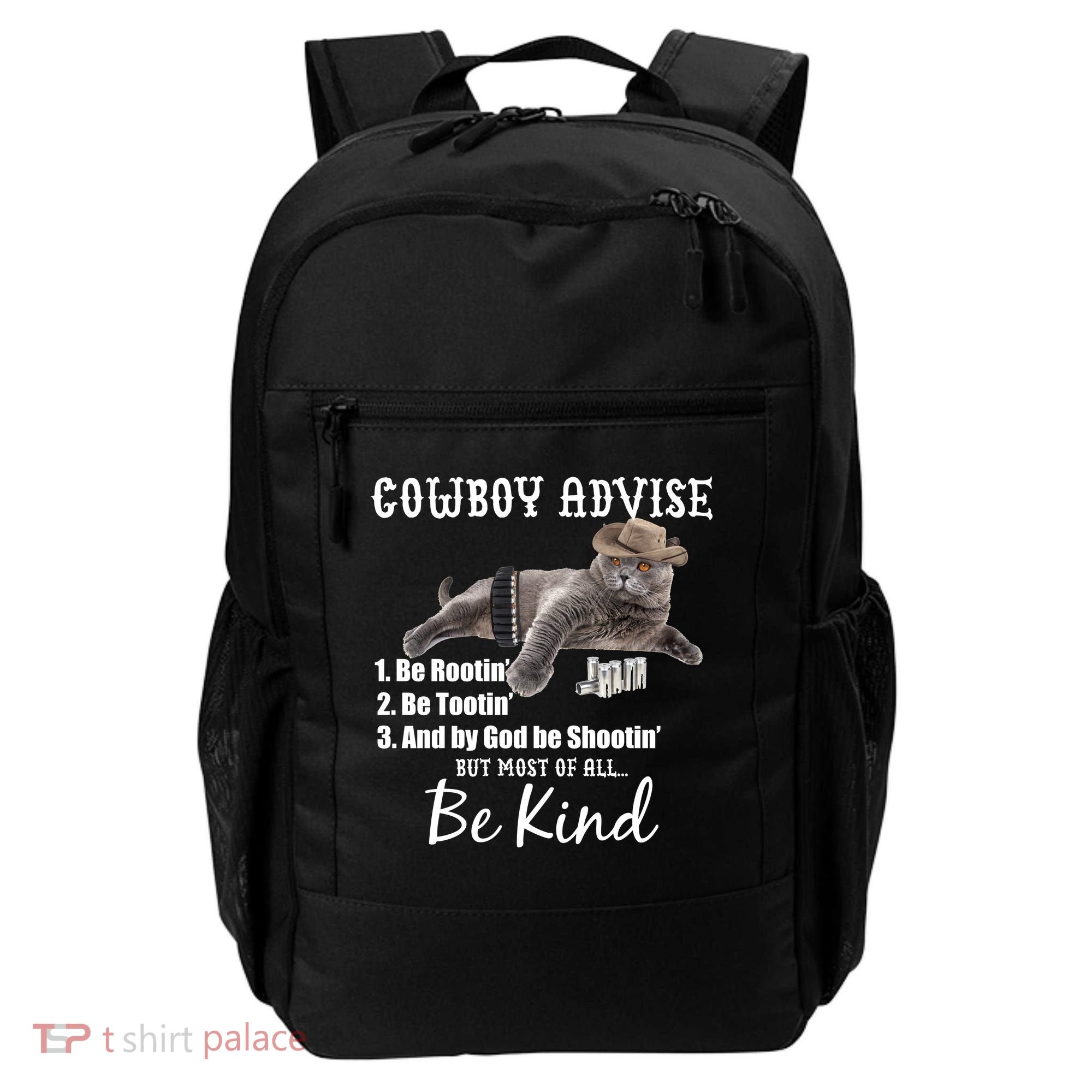 Cowboy Cat Adivse Be Rootin' Be Tootin' Be Shootin Be Kind Meme Backpack