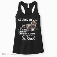 Cowboy Cat Adivse Be Rootin' Be Tootin' Be Shootin Be Kind Meme Women's Tank Top thumb 0