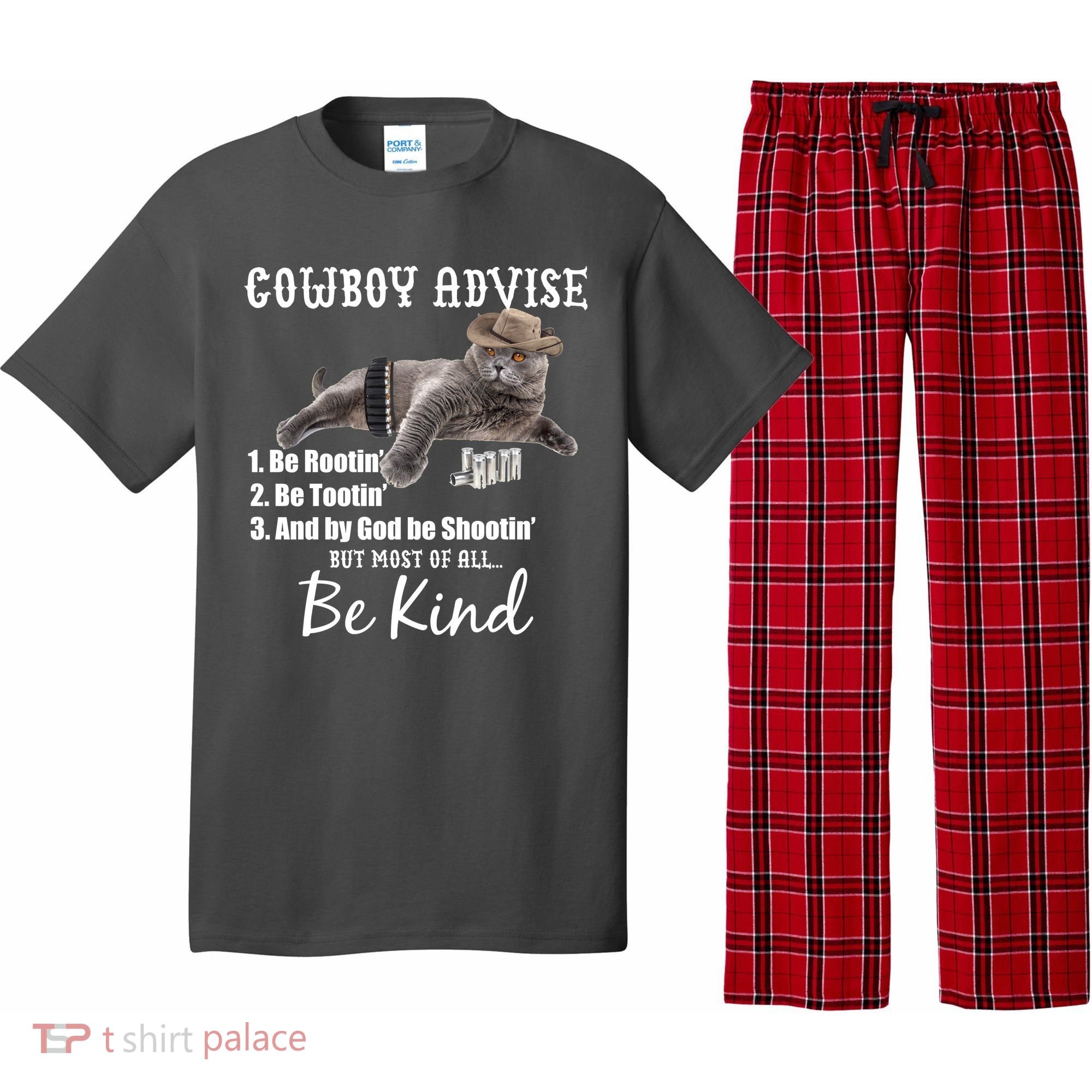 Cowboy Cat Adivse Be Rootin' Be Tootin' Be Shootin Be Kind Meme Pajama Set