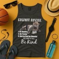 Cowboy Cat Adivse Be Rootin' Be Tootin' Be Shootin Be Kind Meme Tank Top thumb 4