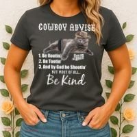 Cowboy Cat Adivse Be Rootin' Be Tootin' Be Shootin Be Kind Meme Women's T-Shirt thumb 2