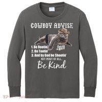 Cowboy Cat Adivse Be Rootin' Be Tootin' Be Shootin Be Kind Meme Kids Long Sleeve Shirt thumb 0