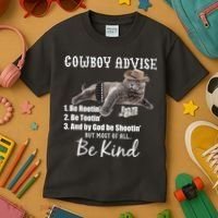 Cowboy Cat Adivse Be Rootin' Be Tootin' Be Shootin Be Kind Meme Kids T-Shirt thumb 3