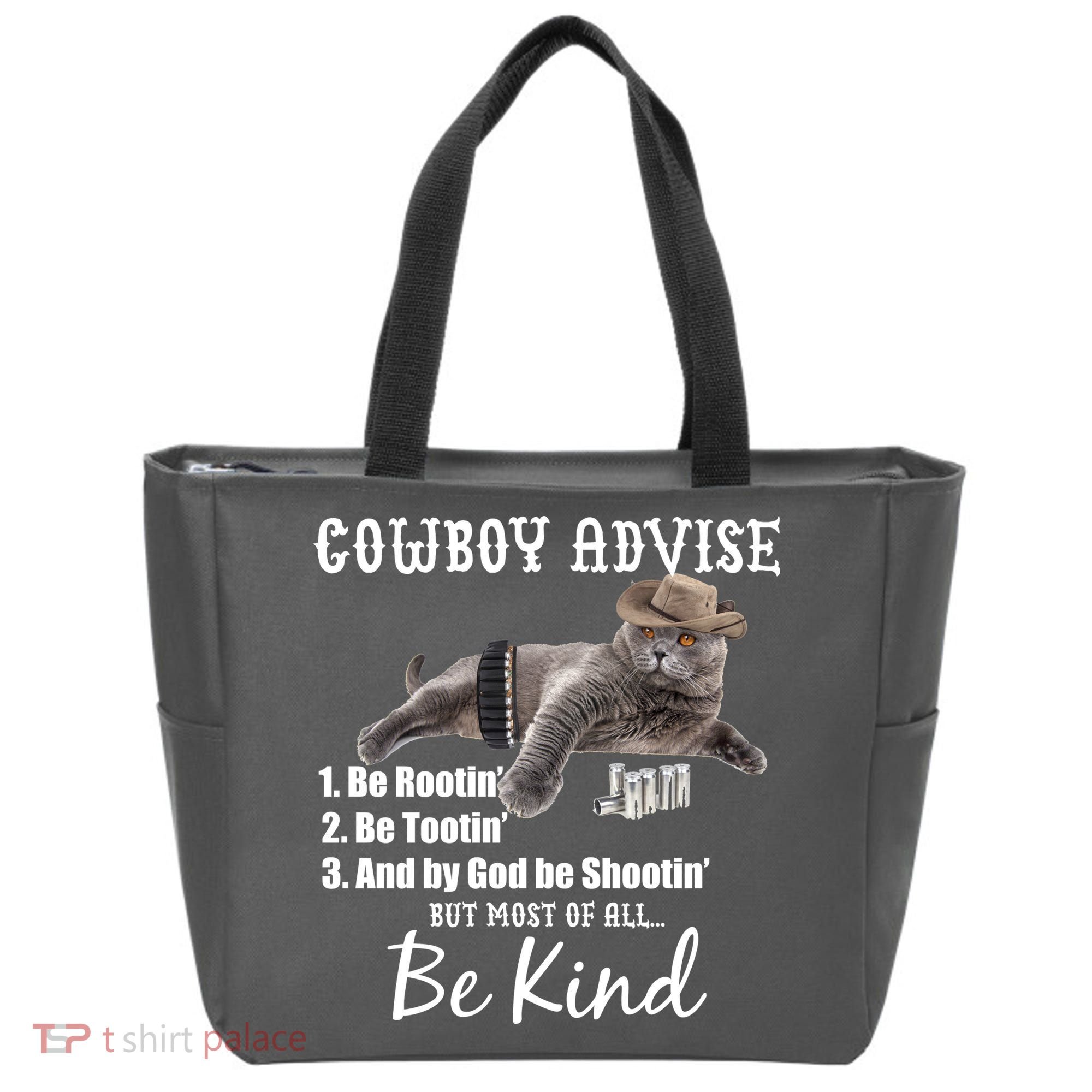 Cowboy Cat Adivse Be Rootin' Be Tootin' Be Shootin Be Kind Meme Tote Bag