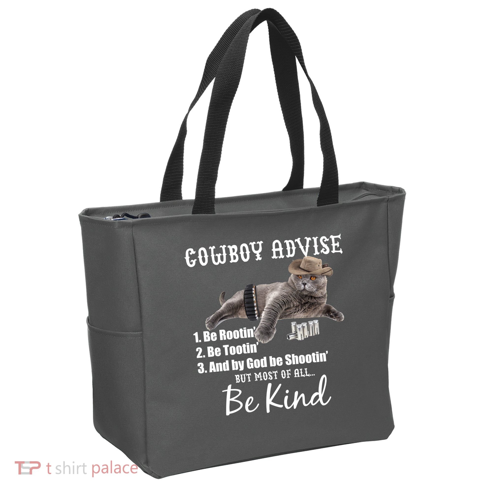 Cowboy Cat Adivse Be Rootin' Be Tootin' Be Shootin Be Kind Meme Tote Bag