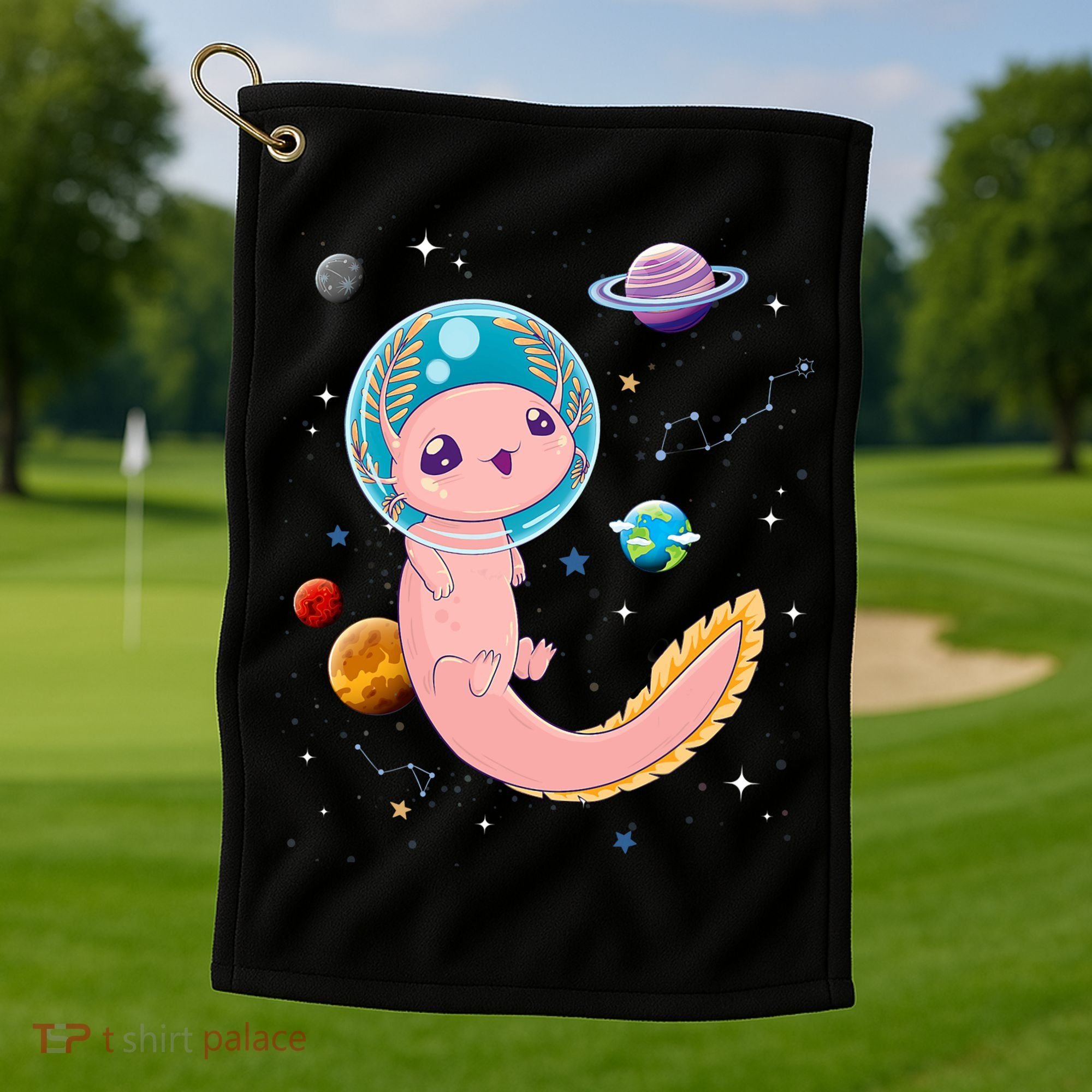 Cute Creepy Anime Pastel Goth Clothes Space Axolotl Kawaii Golf Towel