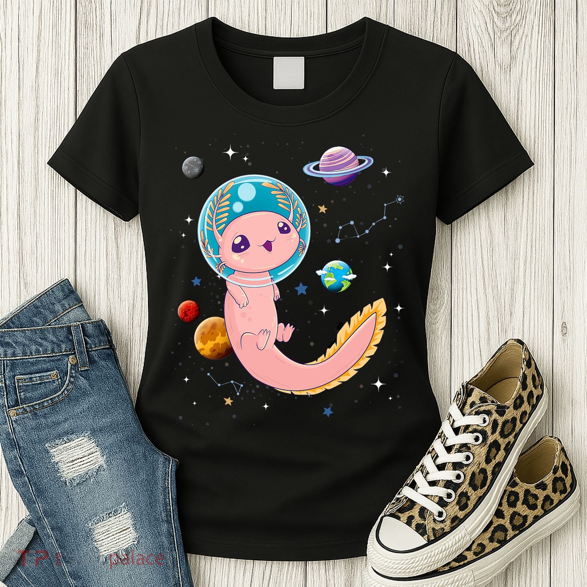 Cute Creepy Anime Pastel Goth Clothes Space Axolotl Kawaii Women's T-Shirt