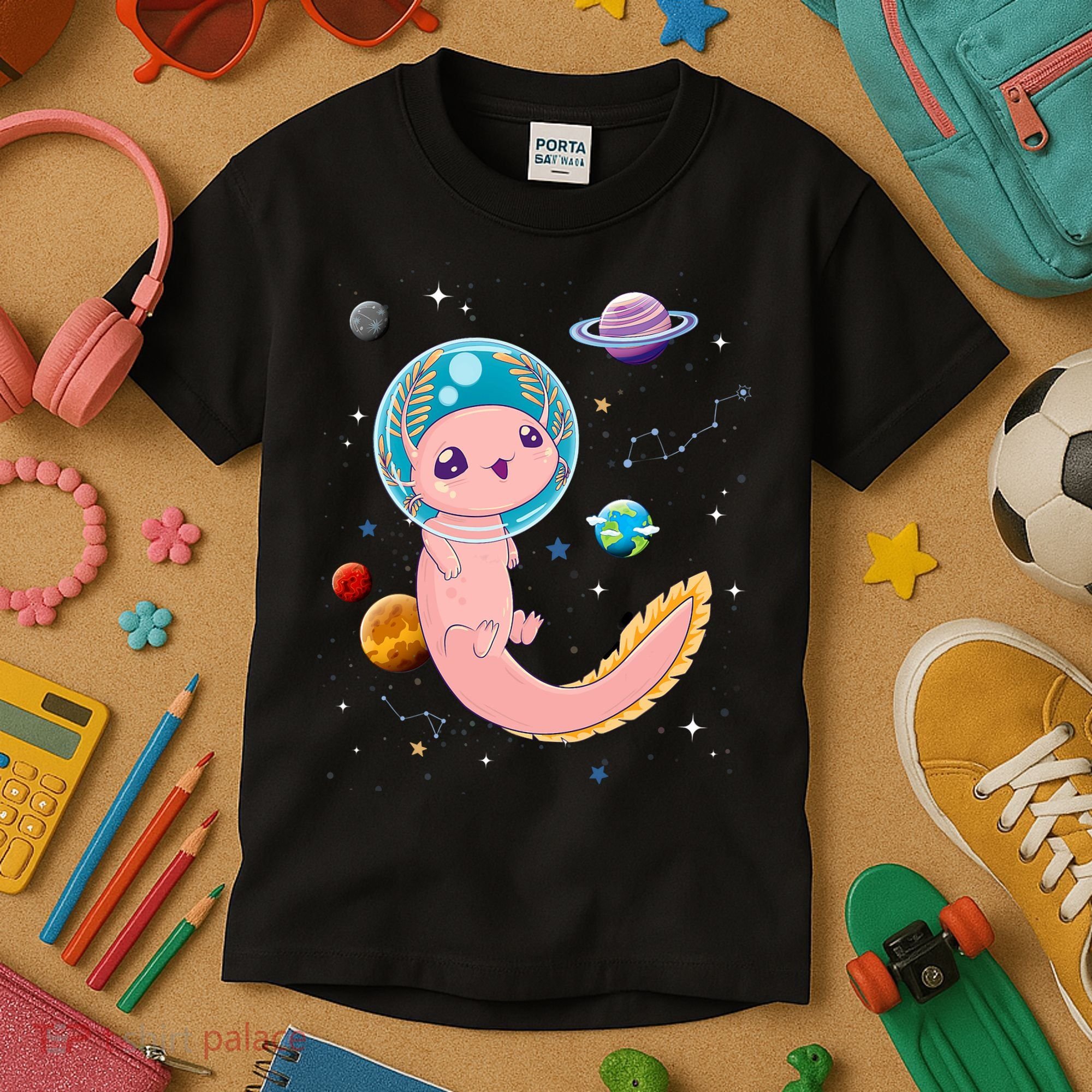 Cute Creepy Anime Pastel Goth Clothes Space Axolotl Kawaii Kids T-Shirt