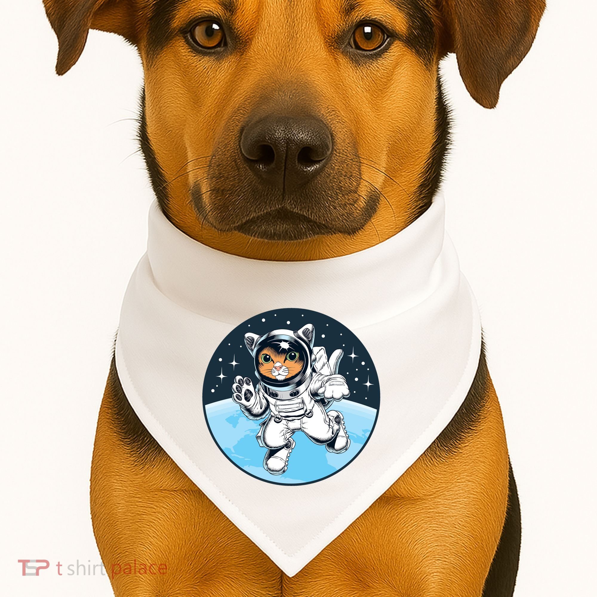 Cute Cat Astronaut USA-Made Doggie Bandana