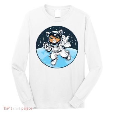 Cute Cat Astronaut Long Sleeve Shirt