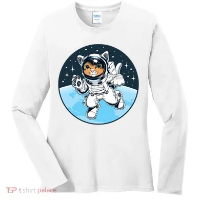 Cute Cat Astronaut Women's Long Sleeve Shirt