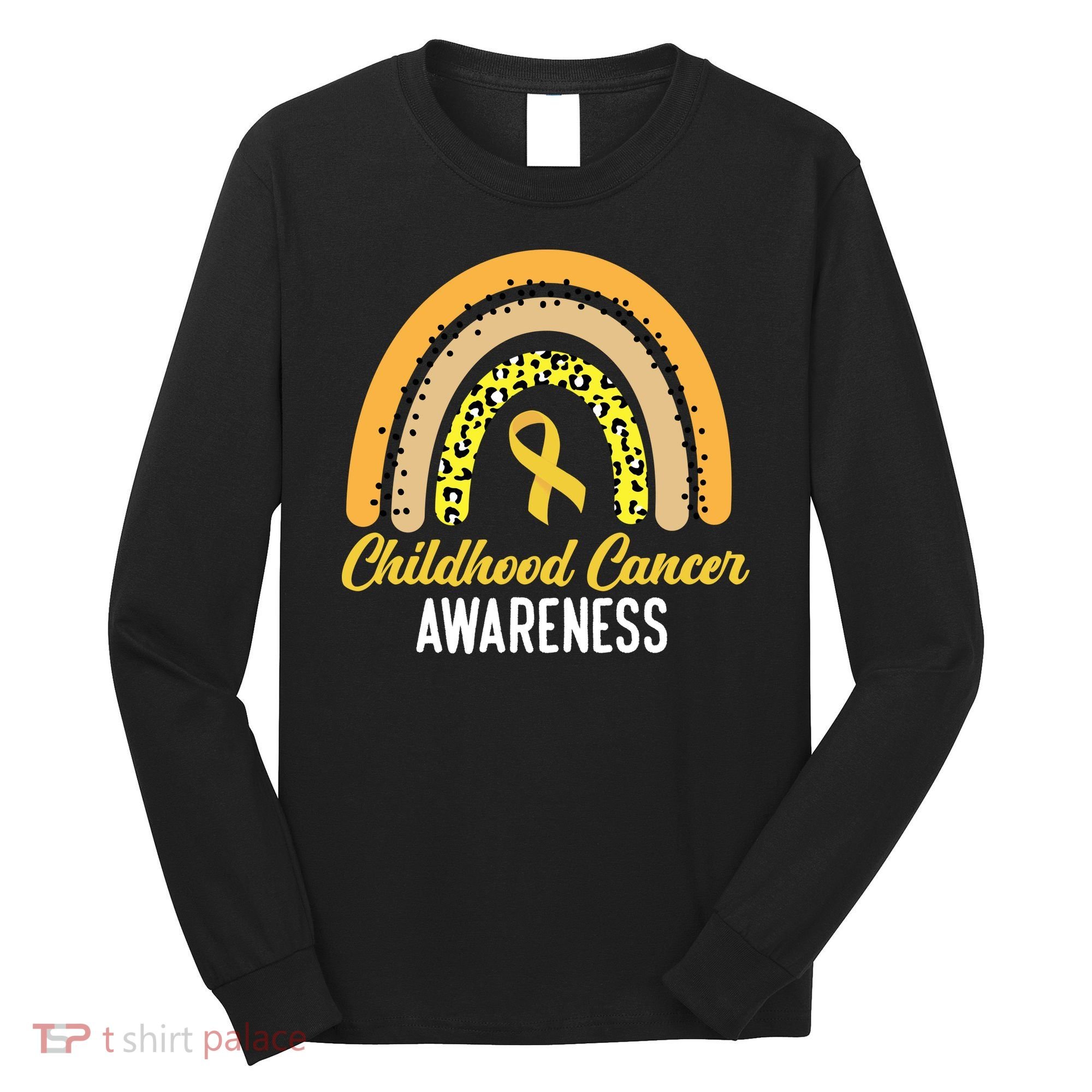 Childhood Cancer Awareness Rainbow Gold Ribbon Long Sleeve Shirt