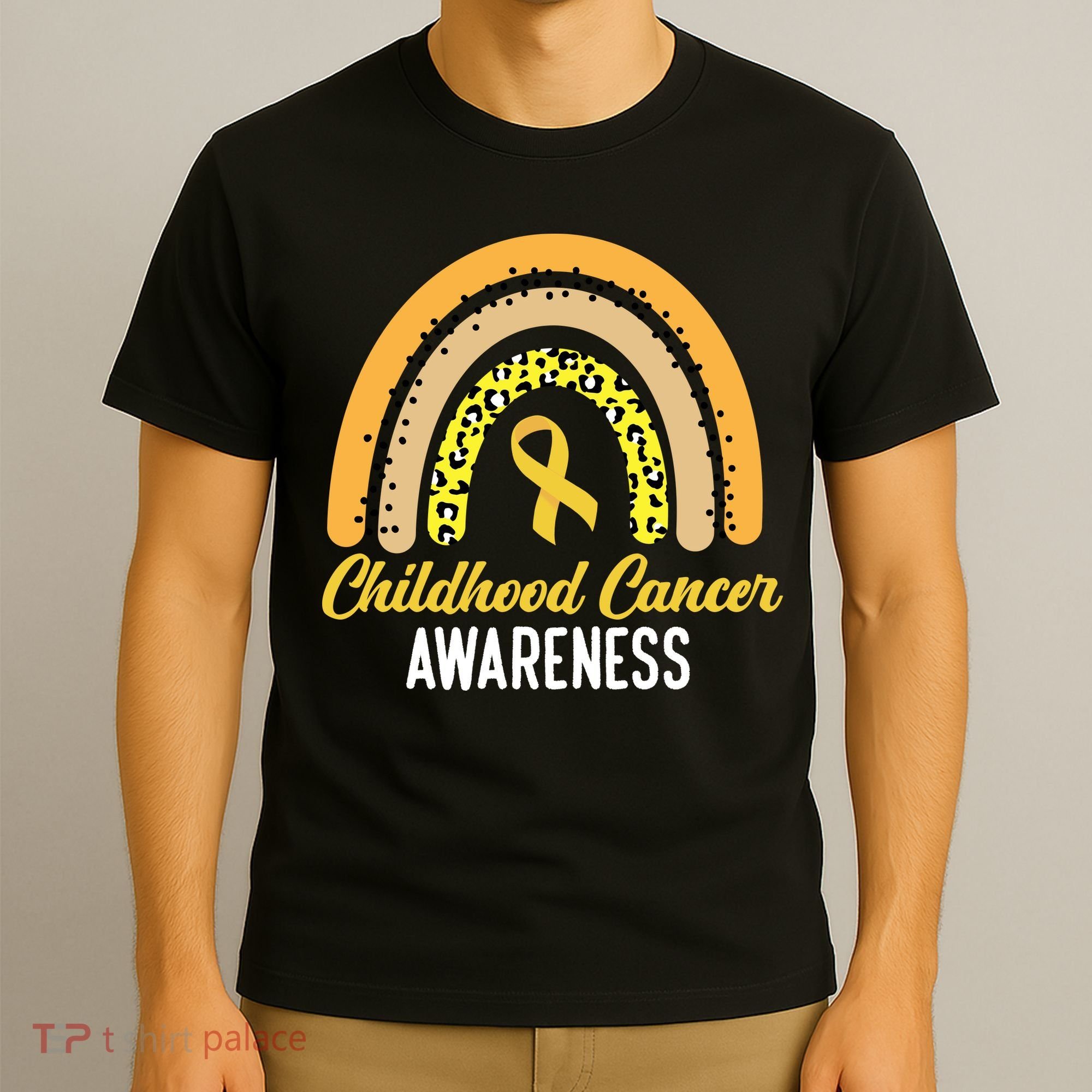 Childhood Cancer Awareness Rainbow Gold Ribbon T-Shirt