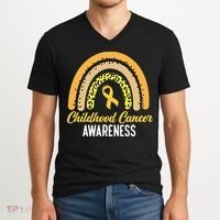 Childhood Cancer Awareness Rainbow Gold Ribbon V-Neck T-Shirt thumb 2