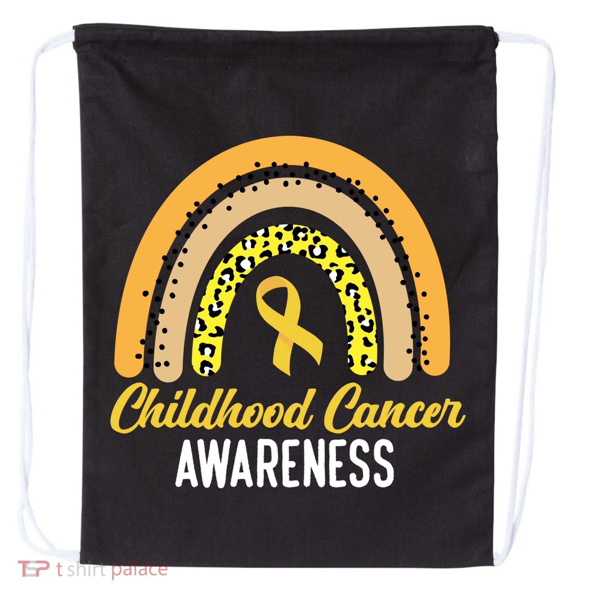 Childhood Cancer Awareness Rainbow Gold Ribbon Drawstring Bag
