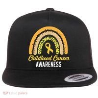 Childhood Cancer Awareness Rainbow Gold Ribbon Flat Bill Trucker Hat thumb 0