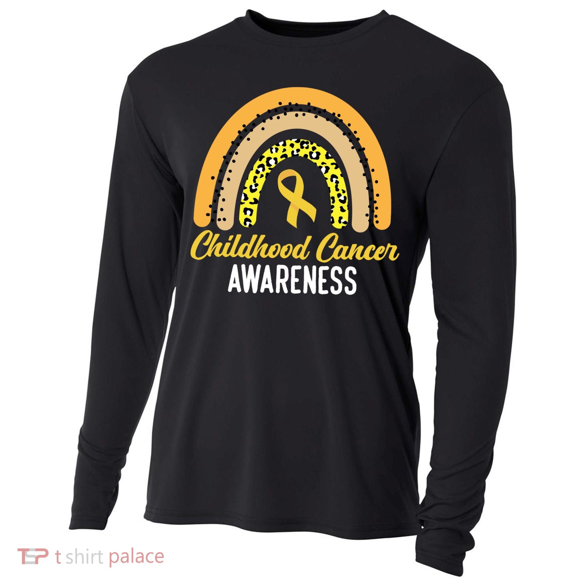 Childhood Cancer Awareness Rainbow Gold Ribbon Cooling Performance Long Sleeve Crew