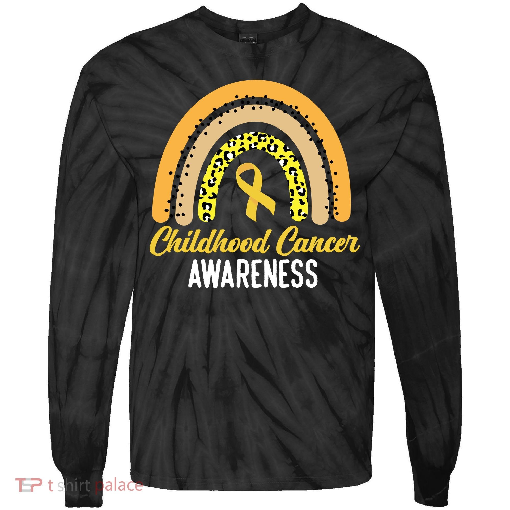 Childhood Cancer Awareness Rainbow Gold Ribbon Tie-Dye Long Sleeve Shirt