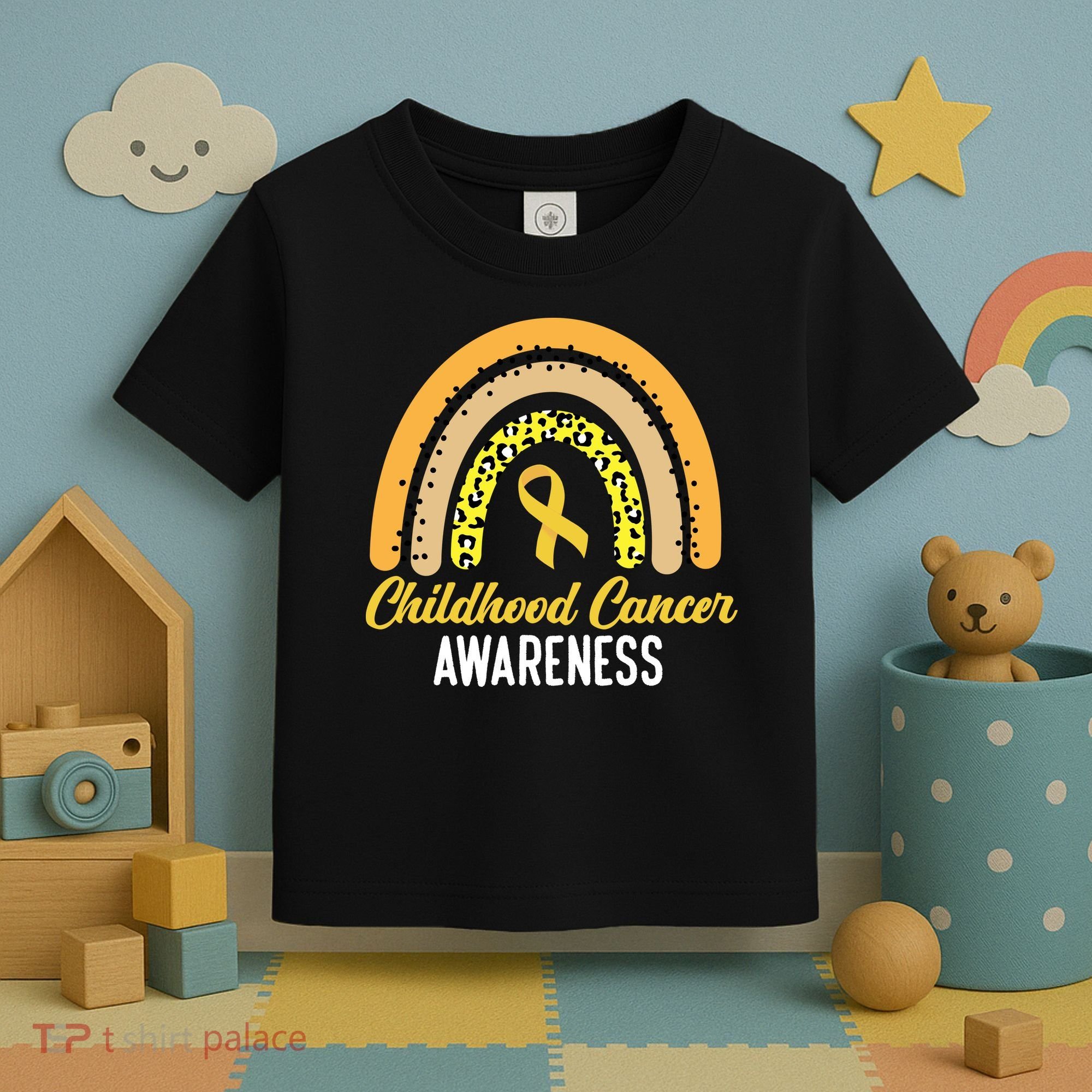 Childhood Cancer Awareness Rainbow Gold Ribbon Toddler T-Shirt